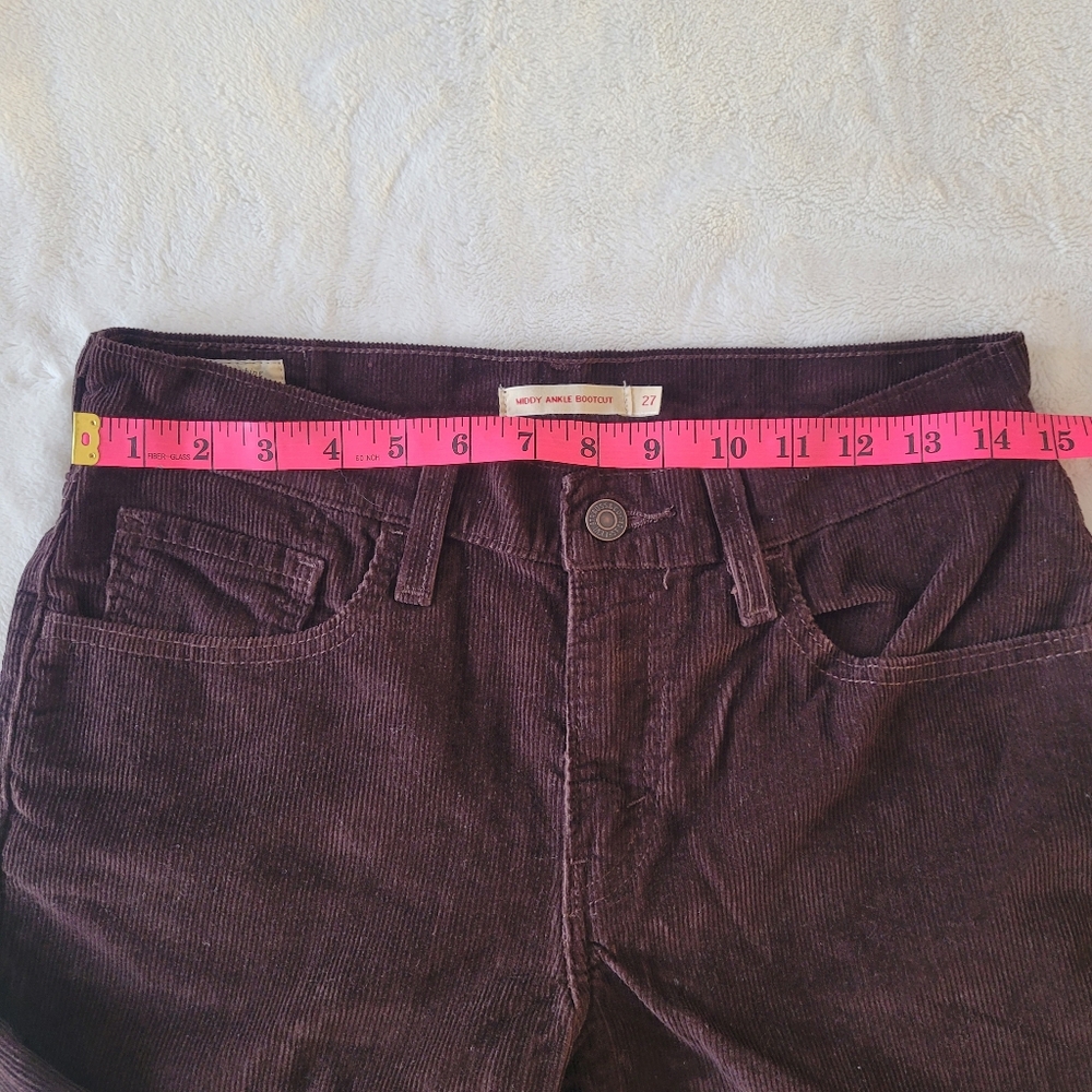 Levi's Middy Ankle Bootcut Chocolate Brown Corduroy Denim Trousers Pants W27 L27 - Picture 10 of 13